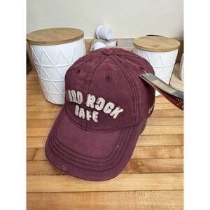 Hard Rock Cafe Hat Cap One Size Fit All Maroon Spell Out‎ Stretch Distressed Y2K